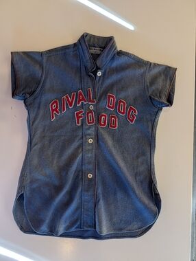 Vintage Wool Baseball Jersey Rival Dog Food Felted Applique Letters Women's S